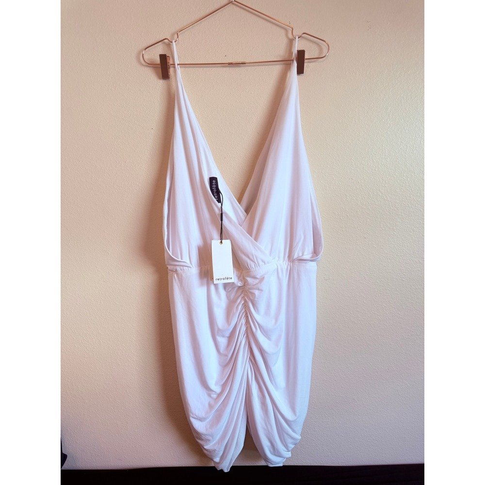 Retrofête Dress Women XXL White‎ Kai Dress Mini Ruched V-Neck Jersey NWT - Picture 5 of 10
